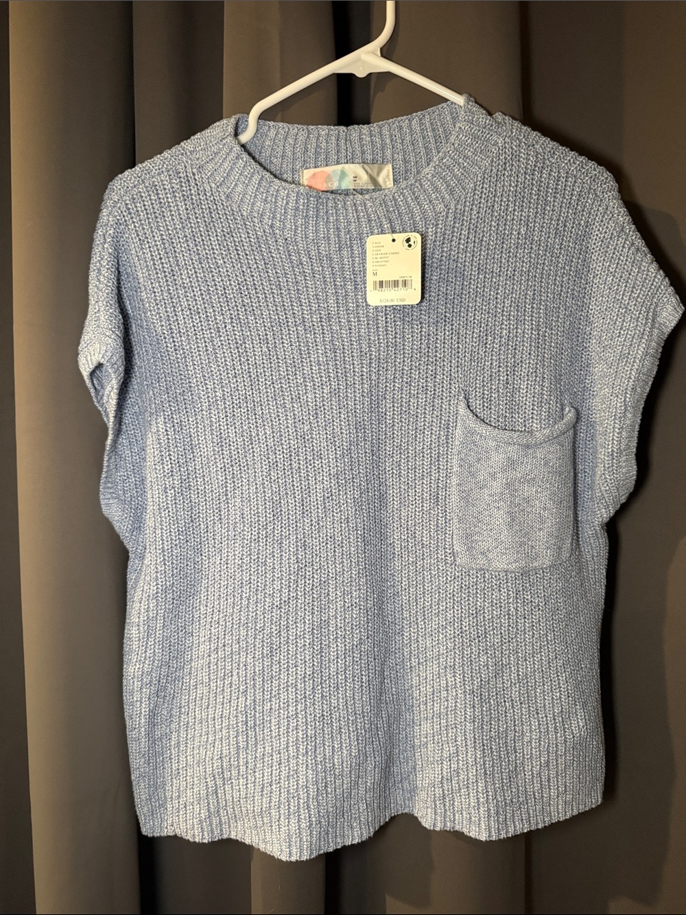 NWT FP Beach Women's Light Blue Crewneck Sweater with Front Pocket 100% Cotton